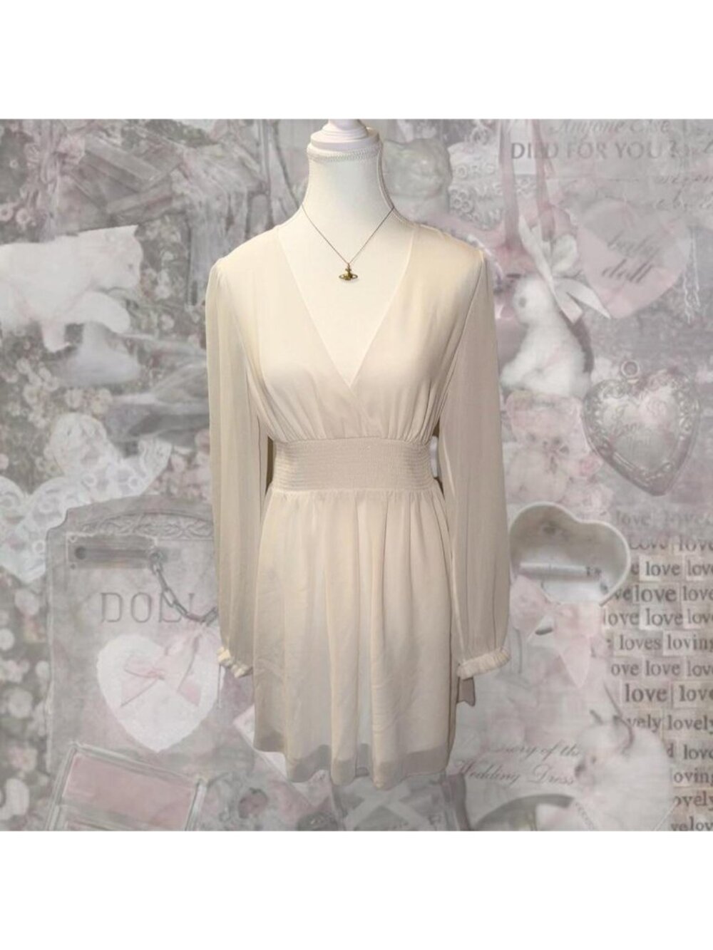 Aritzia Wilfred White Chiffon Babydoll Mini Dress Long Sleeve